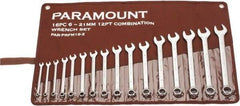 Paramount - 16 Piece, 6mm to 21mm, Combination Wrench Set - Metric Measurement Standard, Satin Chrome Finish, Comes in Canvas Roll - All Tool & Supply