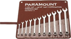 Paramount - 11 Piece, 1/4" to 15/16", Combination Wrench Set - Inch Measurement Standard, Satin Chrome Finish, Comes in Canvas Roll - All Tool & Supply