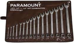 Paramount - 16 Piece, 1/4 to 1-1/4", Combination Wrench Set - Inch System of Measurement, Satin Chrome Finish, Comes in Canvas Roll - All Tool & Supply