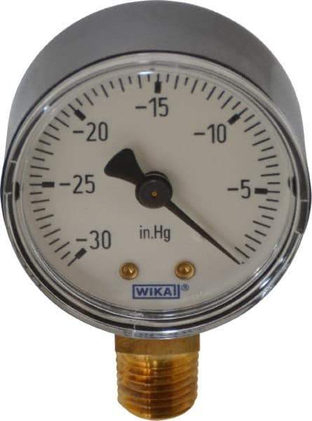 Wika - 2" Dial, 1/4 Thread, 30-0 Scale Range, Pressure Gauge - Lower Connection Mount, Accurate to 3-2-3% of Scale - All Tool & Supply