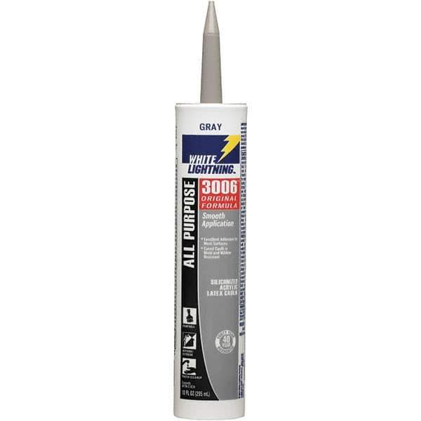 White Lightning - 10 oz Cartridge Gray Acrylic & Latex Caulk - -30 to 180°F Operating Temp, 12 min Tack Free Dry Time, Series 3006 - All Tool & Supply