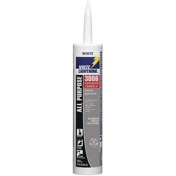 White Lightning - 10 oz Cartridge White Acrylic & Latex Caulk - -30 to 180°F Operating Temp, 12 min Tack Free Dry Time, Series 3006 - All Tool & Supply