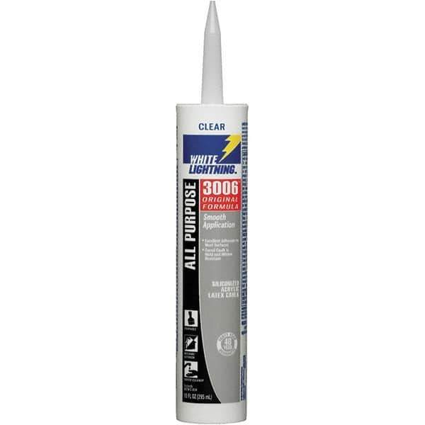 White Lightning - 10 oz Cartridge Clear Acrylic & Latex Caulk - -30 to 180°F Operating Temp, 12 min Tack Free Dry Time, Series 3006 - All Tool & Supply