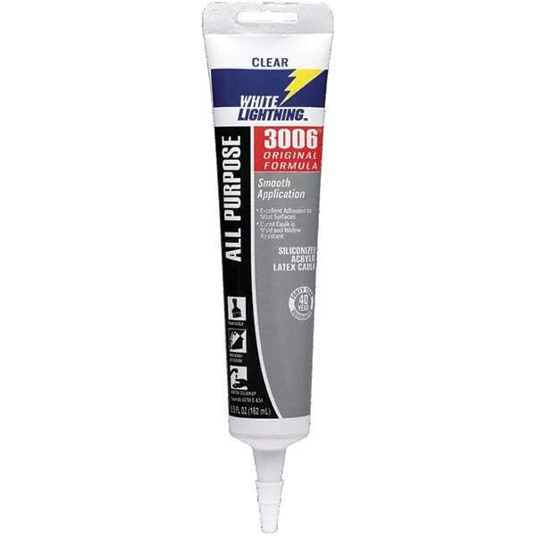 White Lightning - 5.5 oz Cartridge Clear Acrylic & Latex Caulk - -30 to 180°F Operating Temp, 12 min Tack Free Dry Time, Series 3006 - All Tool & Supply