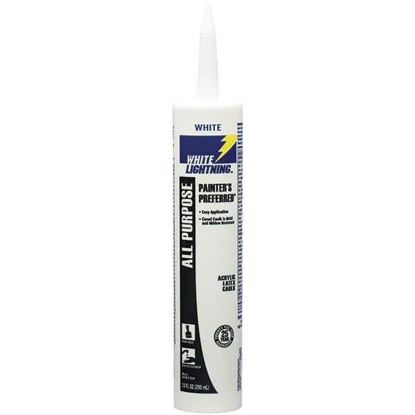 White Lightning - 10 oz Cartridge White Acrylic & Latex Caulk - -30 to 180°F Operating Temp, 5 to 7 min Tack Free Dry Time - All Tool & Supply