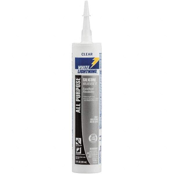 White Lightning - 10 oz Cartridge Clear RTV Silicone Joint Sealant - -80 to 400°F Operating Temp, 30 min Tack Free Dry Time, 24 hr Full Cure Time - All Tool & Supply
