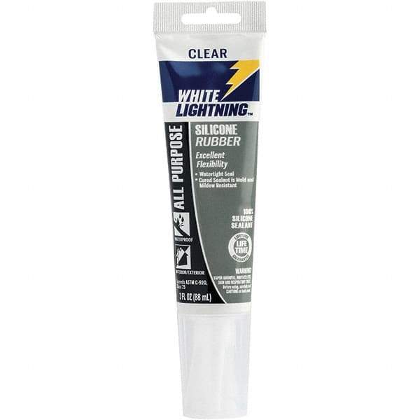 White Lightning - 3 oz Cartridge Clear RTV Silicone Joint Sealant - -80 to 400°F Operating Temp, 30 min Tack Free Dry Time, 24 hr Full Cure Time - All Tool & Supply