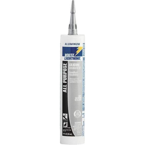 White Lightning - 10 oz Cartridge Silver RTV Silicone Joint Sealant - -80 to 400°F Operating Temp, 30 min Tack Free Dry Time, 24 hr Full Cure Time - All Tool & Supply