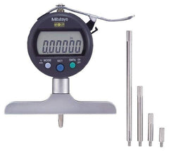 Mitutoyo - 0mm to 200mm Stainless Steel Electronic Depth Gage - 0.0003" Accuracy, 0.001mm Resolution, 4" Base Length - All Tool & Supply