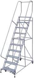 Cotterman - 130" 10 Step Rolling Warehouse Ladder - Assembled, 450 Lb Capacity, 100" Platform Height, 32" Base Width x 74" Base Depth, Perforated Tread - All Tool & Supply