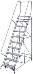 Cotterman - 140" 11 Step Rolling Warehouse Ladder - Assembled, 450 Lb Capacity, 110" Platform Height, 32" Base Width x 81" Base Depth, Perforated Tread - All Tool & Supply