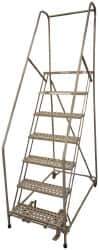 Cotterman - 100" 7 Step Rolling Warehouse Ladder - Assembled, 450 Lb Capacity, 70" Platform Height, 30" Base Width x 53" Base Depth, Perforated Tread - All Tool & Supply