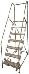 Cotterman - 100" 7 Step Rolling Warehouse Ladder - Assembled, 450 Lb Capacity, 70" Platform Height, 30" Base Width x 53" Base Depth, Perforated Tread - All Tool & Supply