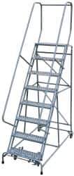 Cotterman - 110" 8 Step Rolling Warehouse Ladder - Assembled, 450 Lb Capacity, 80" Platform Height, 24" Base Width x 61" Base Depth, Perforated Tread - All Tool & Supply