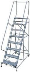 Cotterman - 120" 9 Step Rolling Warehouse Ladder - Assembled, 450 Lb Capacity, 90" Platform Height, 32" Base Width x 67" Base Depth, Perforated Tread - All Tool & Supply