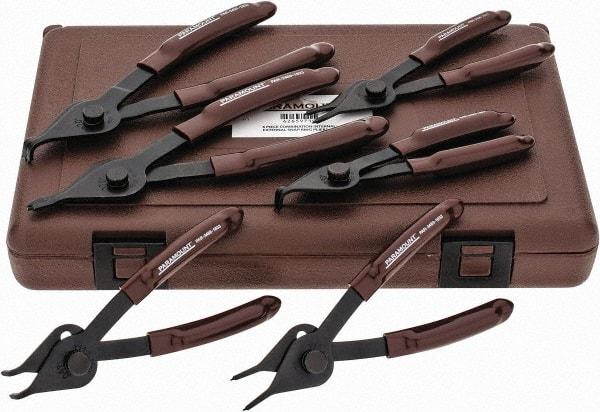 Paramount - 6 Piece, 3/8 to 1-3/4" Bore, 1/8 to 1-7/16" Shaft, Internal/External Retaining Ring Pliers Set - 0.038 to 0.07" Tip Diam Range - All Tool & Supply