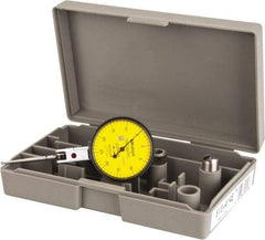 Mitutoyo - 1/2 mm Range, 0.01 mm Dial Graduation, Horizontal Dial Test Indicator - 1.5748 Inch Yellow Dial, 0-25-0 Dial Reading, Accurate to 0.01 Inch - All Tool & Supply