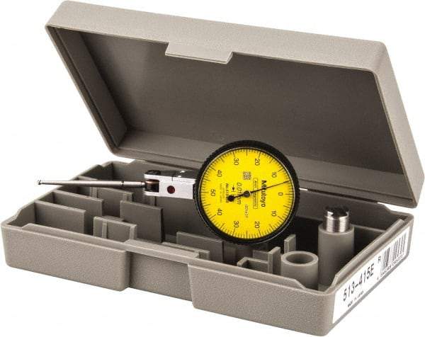 Mitutoyo - 1 mm Range, 0.01 mm Dial Graduation, Horizontal Dial Test Indicator - 1.5748 Inch Yellow Dial, 0-50-0 Dial Reading, Accurate to 0.01 Inch - All Tool & Supply