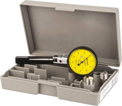 Mitutoyo - 1/2 mm Range, 0.01 mm Dial Graduation, Horizontal Dial Test Indicator - 1.5748 Inch Yellow Dial, 0-25-0 Dial Reading, Accurate to 0.01 Inch - All Tool & Supply