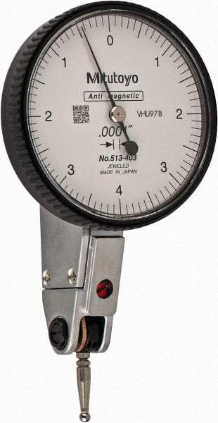 Mitutoyo - 0.008 Inch Range, 0.0001 Inch Dial Graduation, Horizontal Dial Test Indicator - 1.5748 Inch White Dial, 0-4-0 Dial Reading, Accurate to 0.0001 Inch - All Tool & Supply