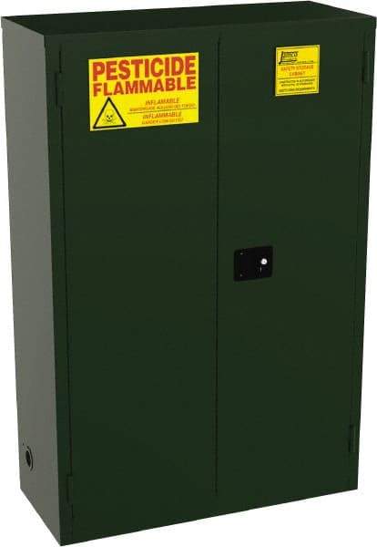 Jamco - 2 Door, 2 Shelf, Green Steel Double Wall Safety Cabinet for Flammable and Combustible Liquids - 65" High x 18" Wide x 43" Deep, Manual Closing Door, 3 Point Key Lock, 45 Gal Capacity - All Tool & Supply