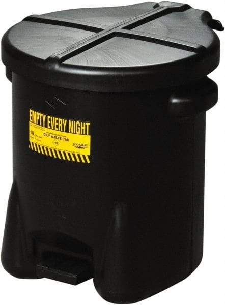 Eagle - 14 Gallon Capacity, HDPE Waste Can with Foot Lever - 18 Inch Long x 22 Inch Wide/Diameter x 21 Inch High, Black, Foot or Hand Operated, Approved FM and OSHA - All Tool & Supply