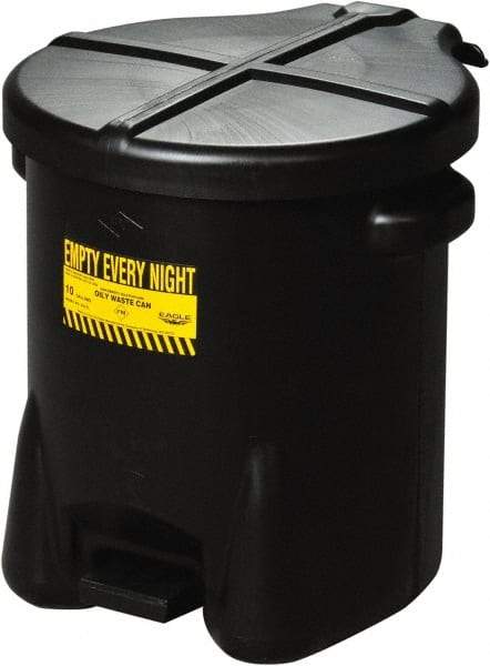 Eagle - 6 Gallon Capacity, HDPE Waste Can with Foot Lever - 13 Inch Long x 16-1/2 Inch Wide/Diameter x 16 Inch High, Black, Foot or Hand Operated, Approved FM and OSHA - All Tool & Supply