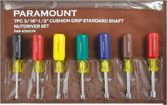 Paramount - 7 Piece 3/16 to 1/2" Nutdriver Set - Hollow Shaft, Ergonomic Handle - All Tool & Supply