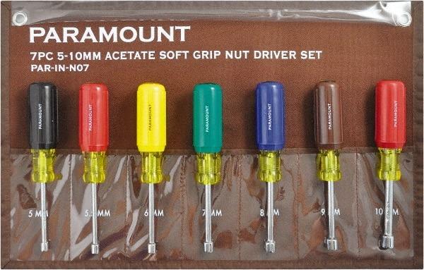 Paramount - 7 Piece 5 to 10mm Nutdriver Set - Hollow Shaft, Ergonomic Handle - All Tool & Supply