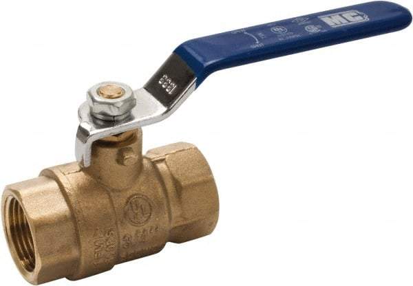 Midwest Control - 1/2" Pipe, Full Port, Brass Full Port Ball Valve - 2 Piece, FNPT x FNPT Ends, Vinyl Coated Metal Handle, 600 WOG, 150 WSP - All Tool & Supply