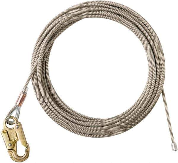 PRO-SAFE - 100' Long, 350 Lb Capacity, 1 Leg Locking Snap Hook Harness Lifeline - 5/16" Diam, Stainless Steel, Locking Snap Hook Anchorage Connection - All Tool & Supply