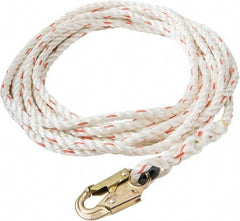 PRO-SAFE - 50' Long, 350 Lb Capacity, 1 Leg Locking Snap Hook Harness Lifeline - 5/8" Diam, Poly-Blend Rope, Locking Snap Hook Anchorage Connection - All Tool & Supply