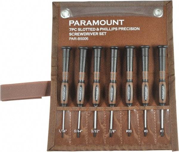 Paramount - 7 Piece Phillips & Slotted Screwdriver Set - Bit Sizes: Philips #00 to #1 - All Tool & Supply