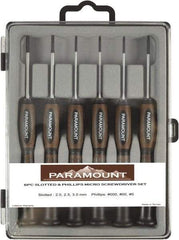 Paramount - 6 Piece Phillips & Slotted Screwdriver Set - Bit Sizes: Philips #000 to #0 - All Tool & Supply