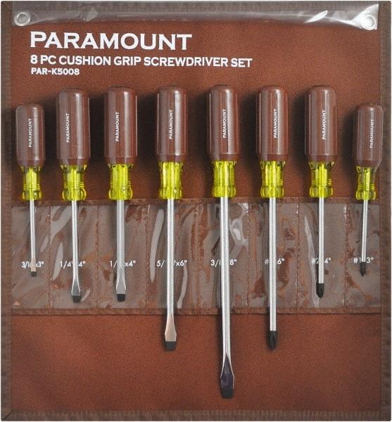 Paramount - 8 Piece Phillips & Slotted Screwdriver Set - Bit Sizes: Philips #1 to #3 - All Tool & Supply