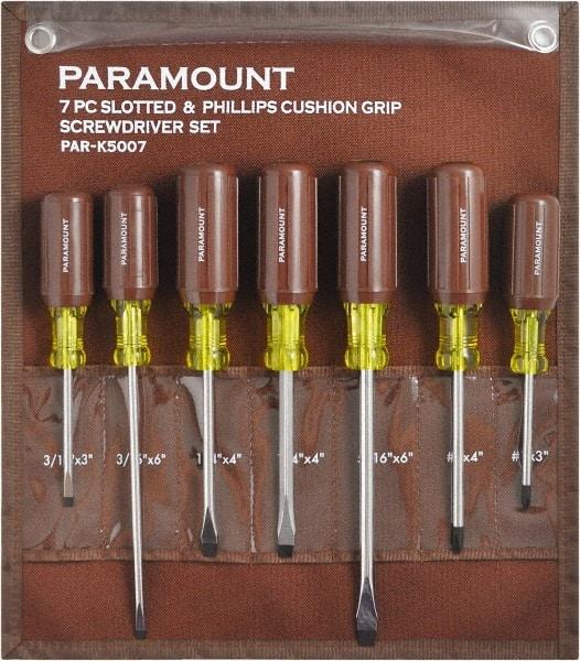 Paramount - 7 Piece Phillips & Slotted Screwdriver Set - Bit Sizes: Philips #0 to #4 - All Tool & Supply