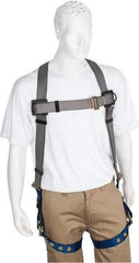 PRO-SAFE - 350 Lb Capacity, Size XL, Full Body Premium Tongue Buckle Safety Harness - Polyester, Tongue Buckle Leg Strap, Pass-Thru Chest Strap, Gray/Blue - All Tool & Supply