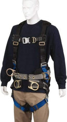 PRO-SAFE - 350 Lb Capacity, Size Universal, Full Body Tower Climbers Safety Harness - Polyester, Front D-Ring, Side D-Ring, Quick Connect Leg Strap, Quick Connect Chest Strap, Black/Blue - All Tool & Supply