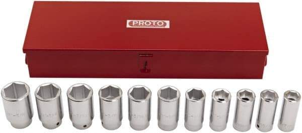 Proto - 11 Piece 3/4" Drive Deep Socket Set - 6 Points, 7/8 to 1-5/8", Inch Measurement Standard - All Tool & Supply