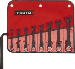 Proto - 8 Piece, 5/16" to 3/4", 12 Point Ratcheting Flex-Head Spline Wrench Set - Inch Measurement Standard, Black/Chrome Finish, Comes in Nylon Roll - All Tool & Supply