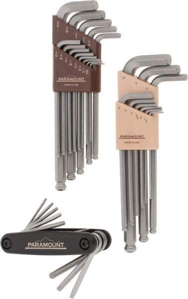 Paramount - 30 Piece L-Wrench/Fold-Up Combo Hex Key Set - Hex Range 0.05 to 3/8", Steel - All Tool & Supply