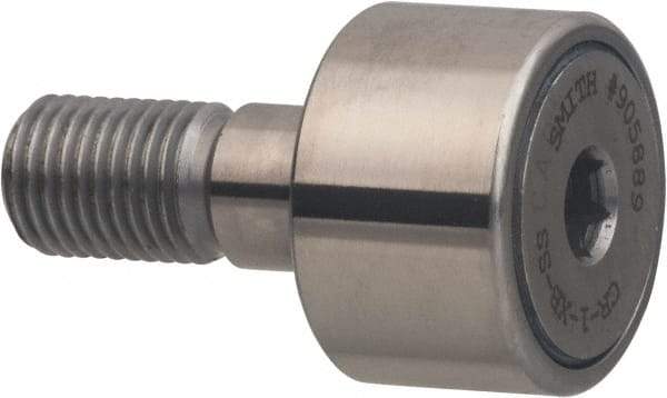 Accurate Bushing - 1" Roller Diam x 5/8" Width, 7/16" Stud Diam x 1" Length, Sealed Stud Cam Follower with Hex - Stainless Steel, 1/2" Thread Length, 7/16-20 Thread, 1.63" OAL, 1,560 Lb Dynamic Cap - All Tool & Supply