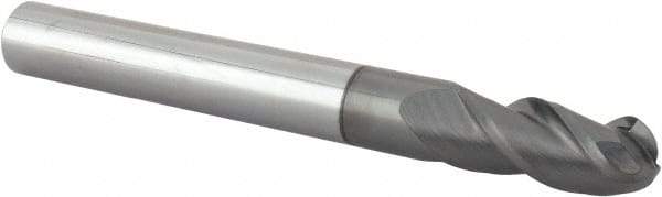 Accupro - 7/16" Diam, 1" LOC, 3 Flute Solid Carbide Ball End Mill - nACRo Finish, Single End, 4" OAL, 7/16" Shank Diam, Spiral Flute - All Tool & Supply