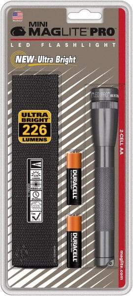 Mag-Lite - Clear LED Bulb, 272 Lumens, Mini Flashlight - Gray Aluminum Body, 2 AA Alkaline Batteries Included - All Tool & Supply