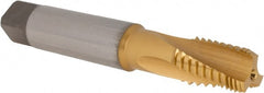 Emuge - 3/8-18 NPT, 15° Helix, 3 Flutes, Modified Bottoming Chamfer, TiN Finish, Cobalt, Spiral Flute Pipe Tap - All Tool & Supply