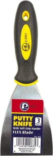 Premier Paint Roller - 3" Wide Spring Blade Steel Putty Knife - Stiff, Soft Grip Plastic Handle, 8.343" OAL - All Tool & Supply