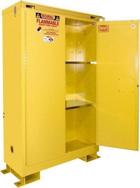 Securall Cabinets - 2 Door, 2 Shelf, Yellow Steel Standard Safety Cabinet for Flammable and Combustible Liquids - 71" High x 43" Wide x 18" Deep, Self Closing Door, 3 Point Key Lock, 45 Gal Capacity - All Tool & Supply