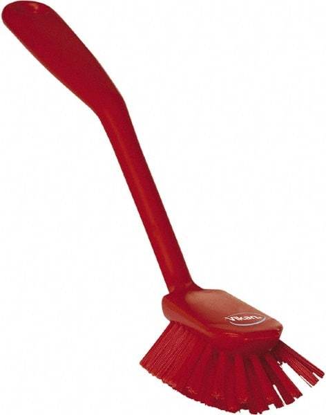 Vikan - 1" Bristle Length, Polyester Food Service Brush - 2-11/16" Long x 1" Wide Head, 10-1/2" OAL, Red, Polypropylene Block - All Tool & Supply