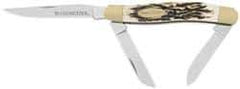 Winchester - 2-5/8" Blade, 6-13/32" OAL, Straight Stockman Knife - 3.9" Closed Length, Bone, 3 Blades, 3 Edges, 3 Blade Stockman with Jigged Bone Inlay Handle - All Tool & Supply