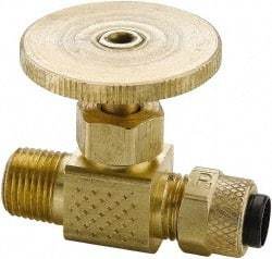 Parker - 1/4" Pipe, Inline Needle Valve - Poly-Tite x MNPTF Ends, Brass Valve, 150 Max psi - All Tool & Supply